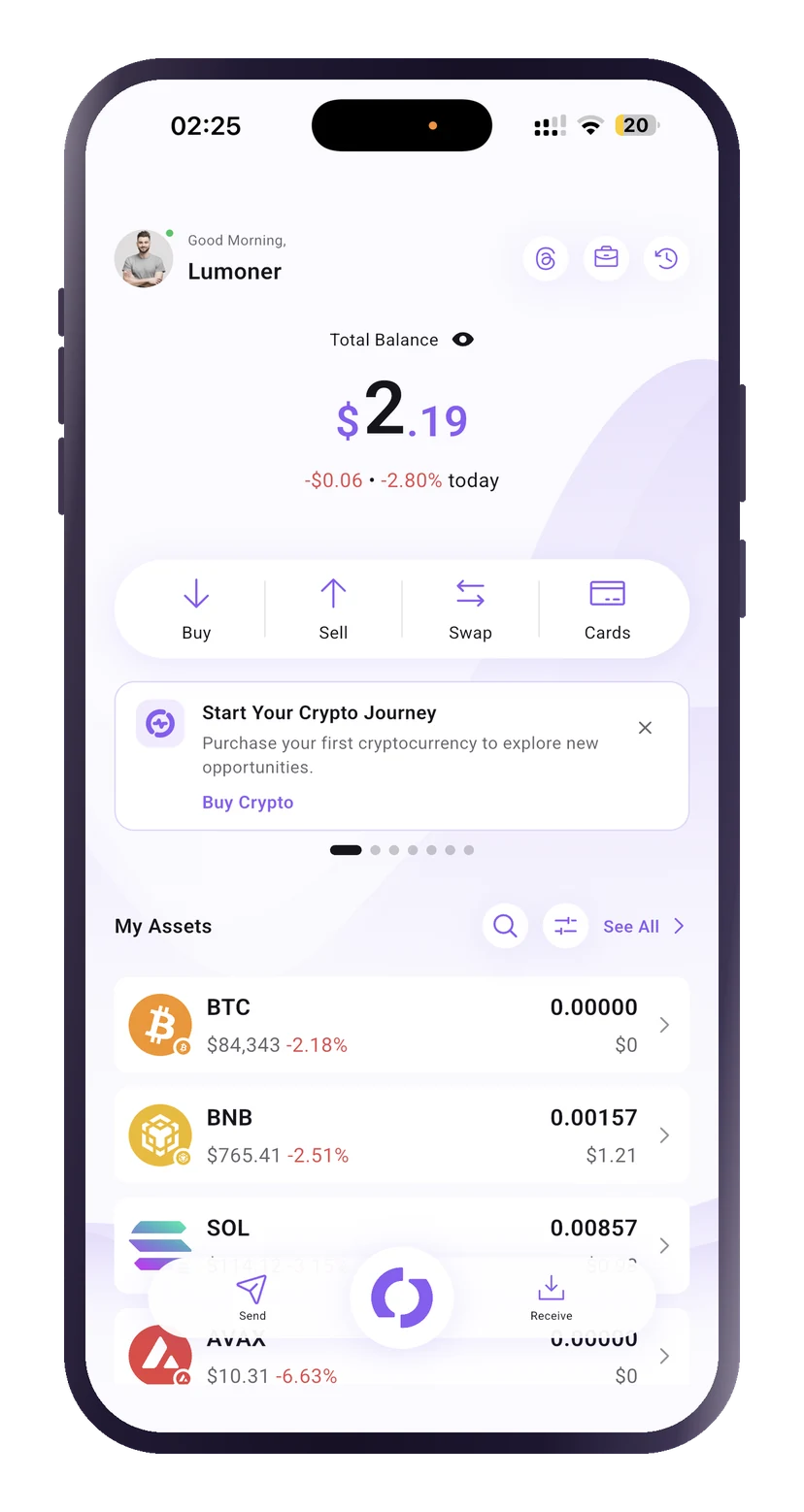 Lumo Wallet app on iPhone
